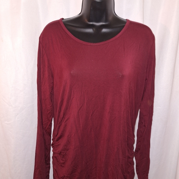 Red Ruched Long Sleeve Sheath Dress for Work - Picture 2 of 4